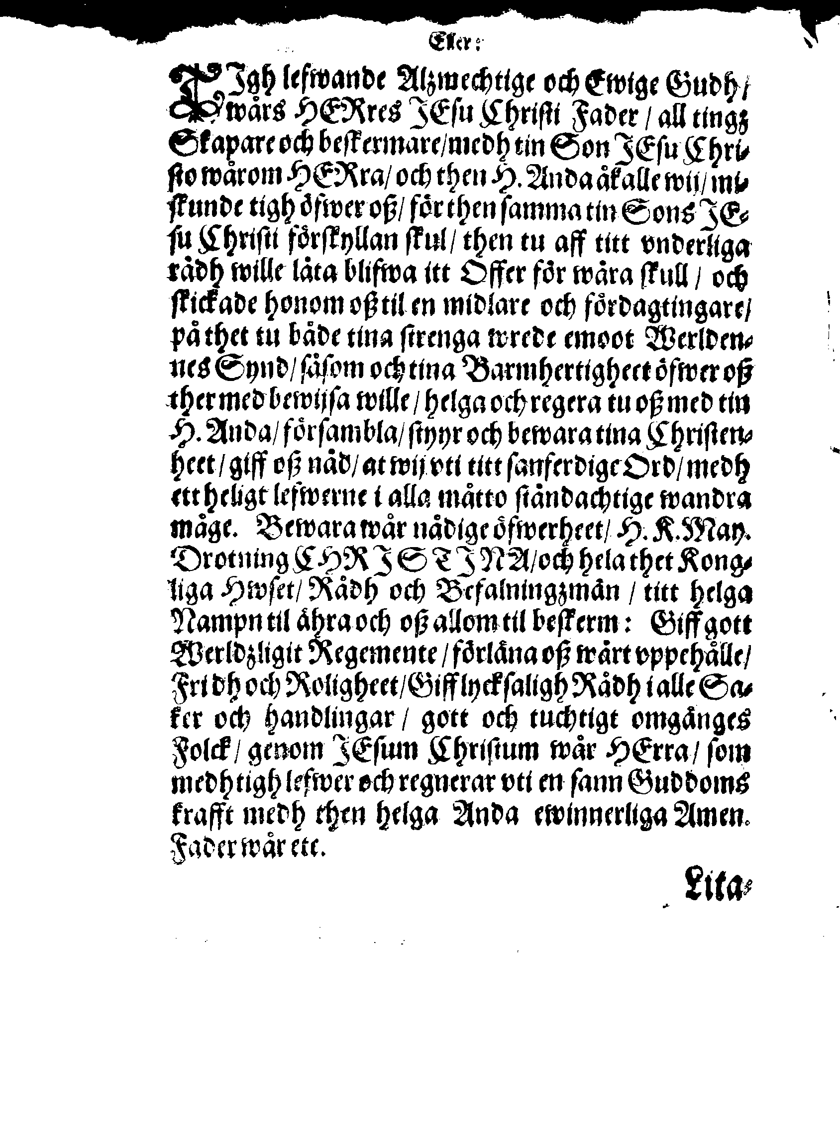 Några Böner Förordnade At allmenneligen brukas uthi alla församblingar, enkannerligen aff Predikostolen, i Sweriges Rijke och thes underliggiande Land och Provincier