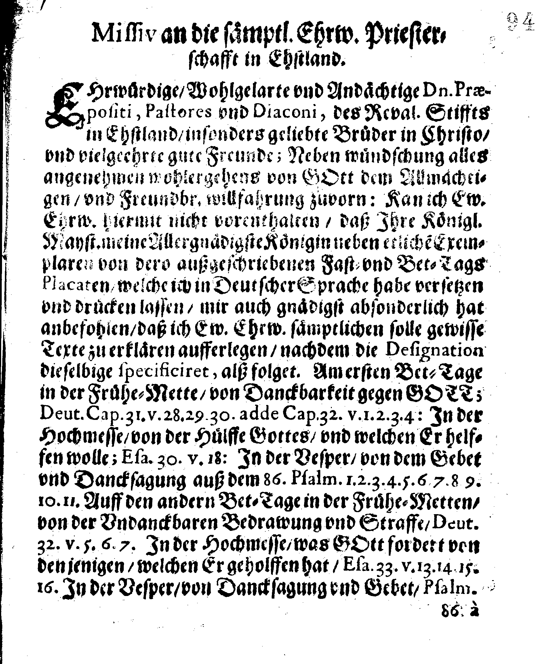Missiv an die sämptl. Ehrw. Priesterschafft in Ehstland
