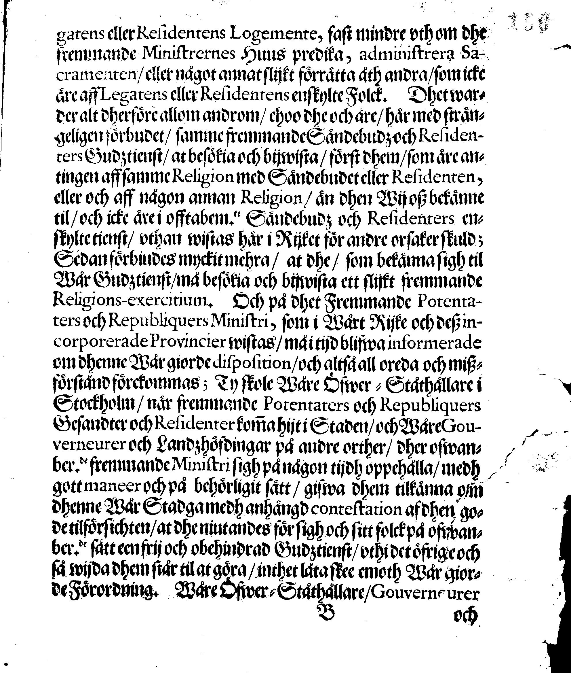 Kongl. May:tz STADGA, Om Wår Christelige Religions rätta öffning och Conservation