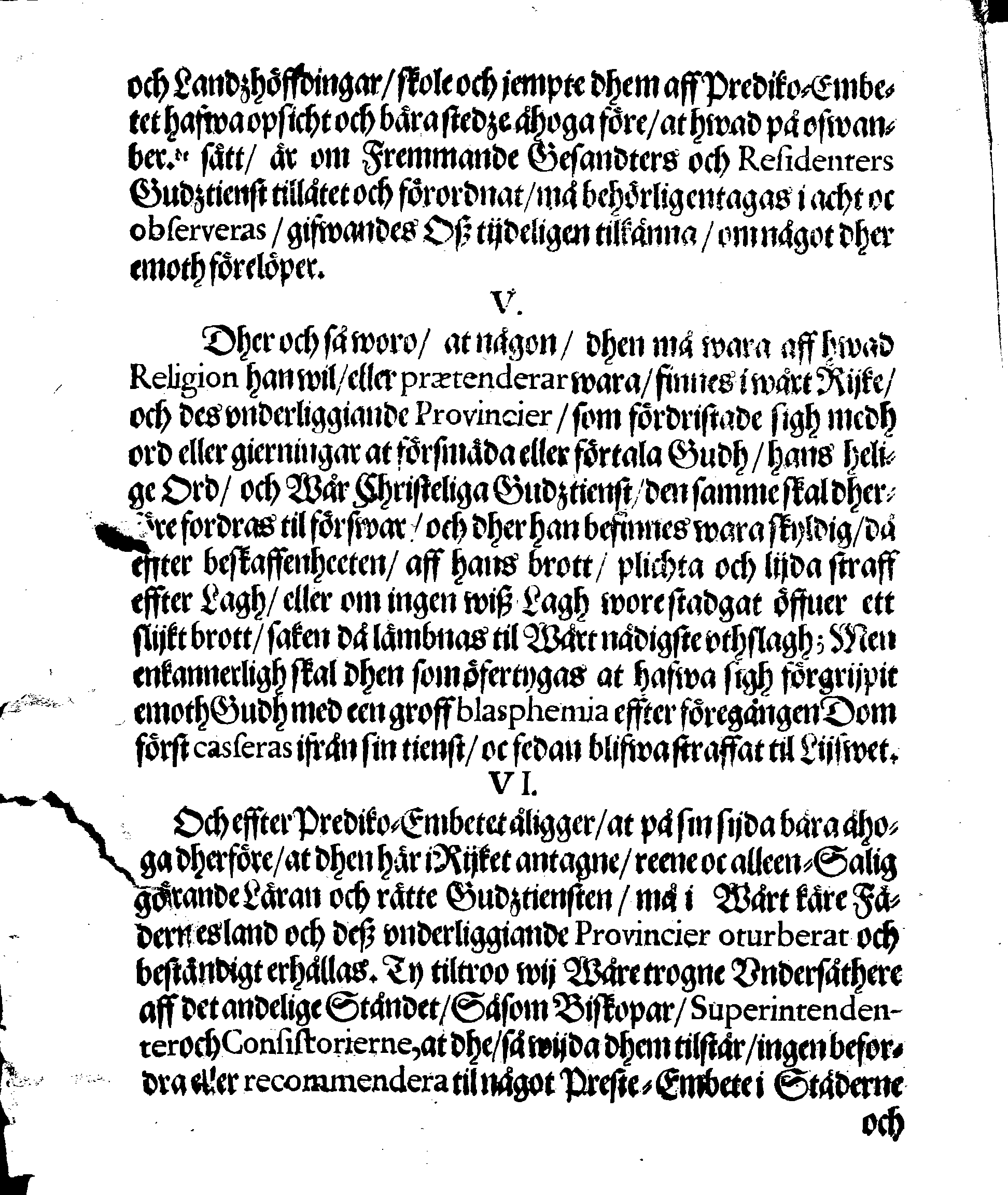 Kongl. May:tz STADGA, Om Wår Christelige Religions rätta öffning och Conservation