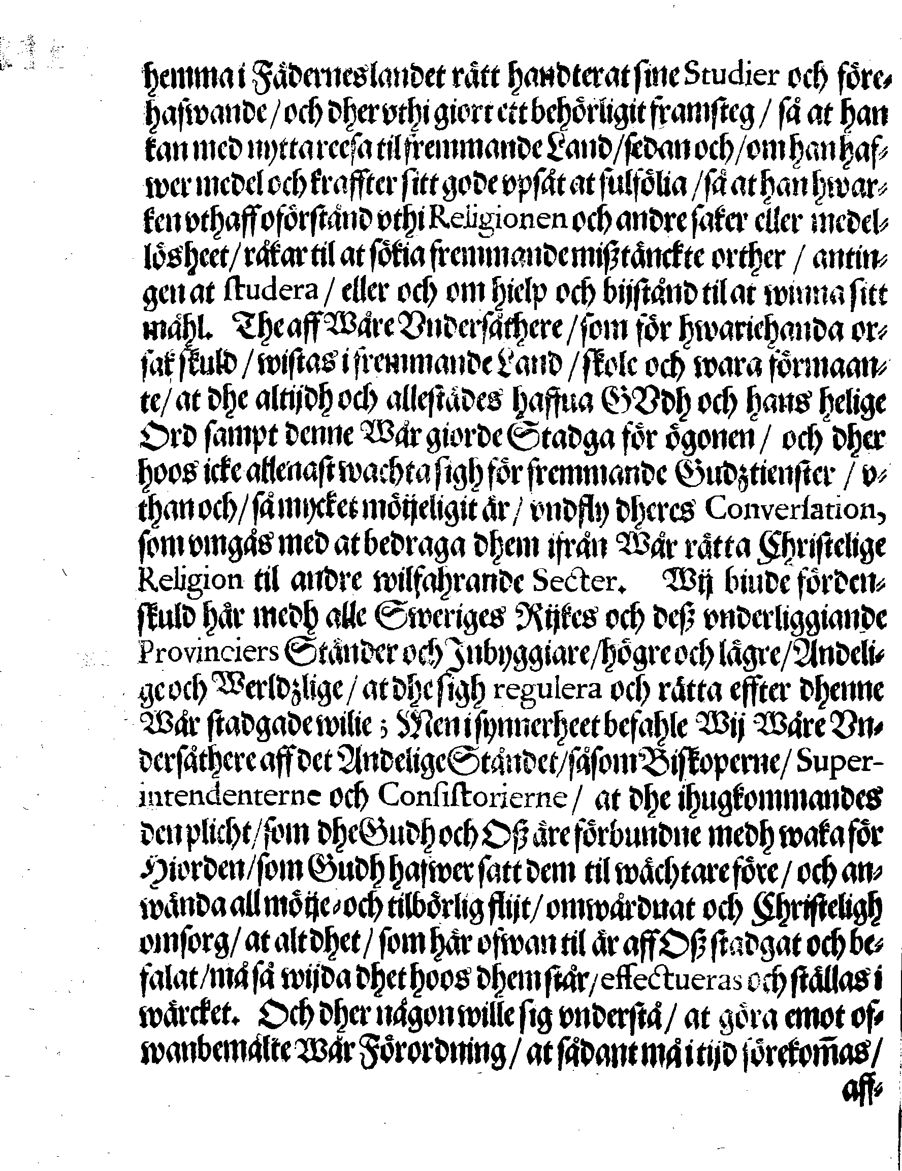 Kongl. May:tz STADGA, Om Wår Christelige Religions rätta öffning och Conservation