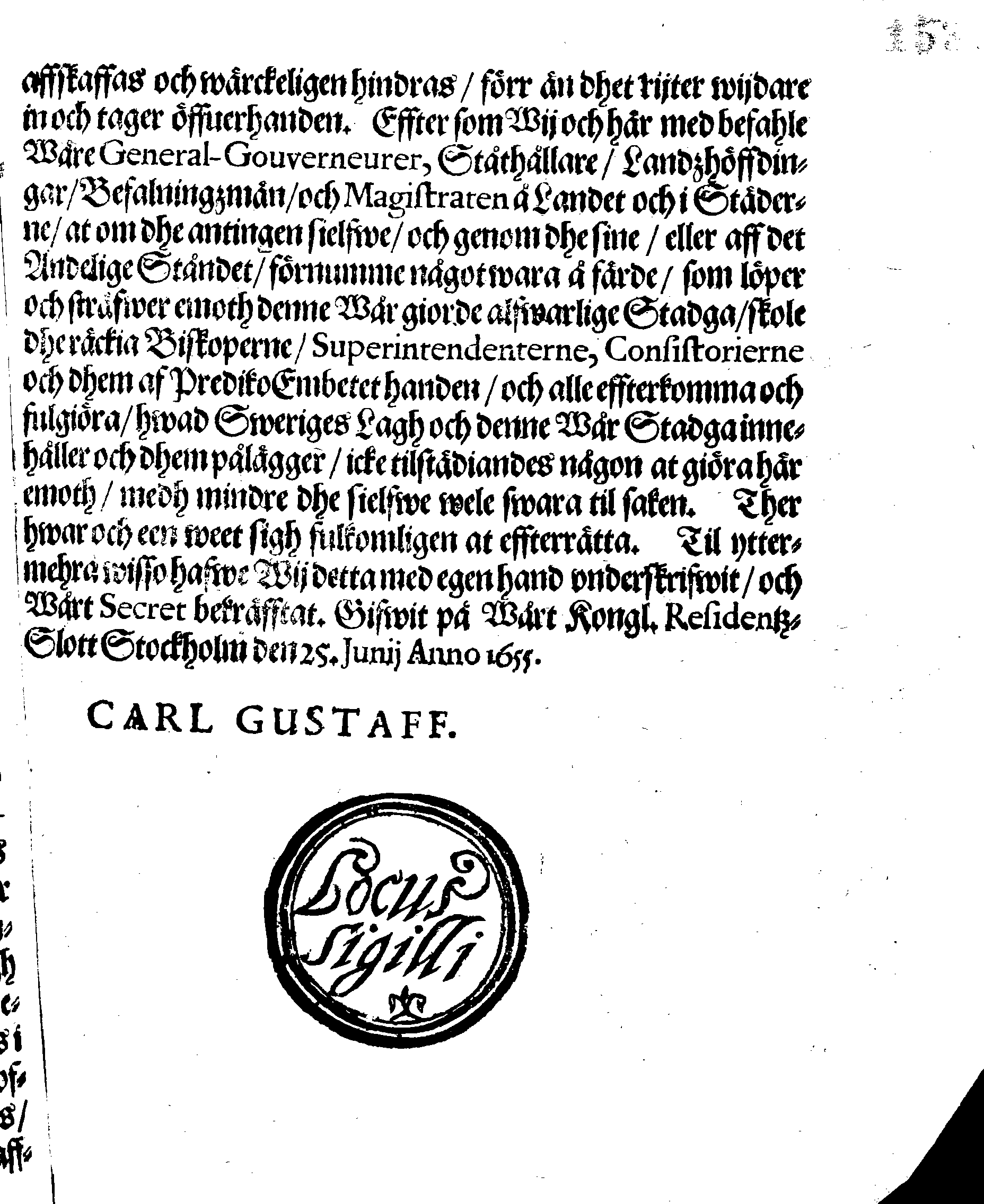 Kongl. May:tz STADGA, Om Wår Christelige Religions rätta öffning och Conservation