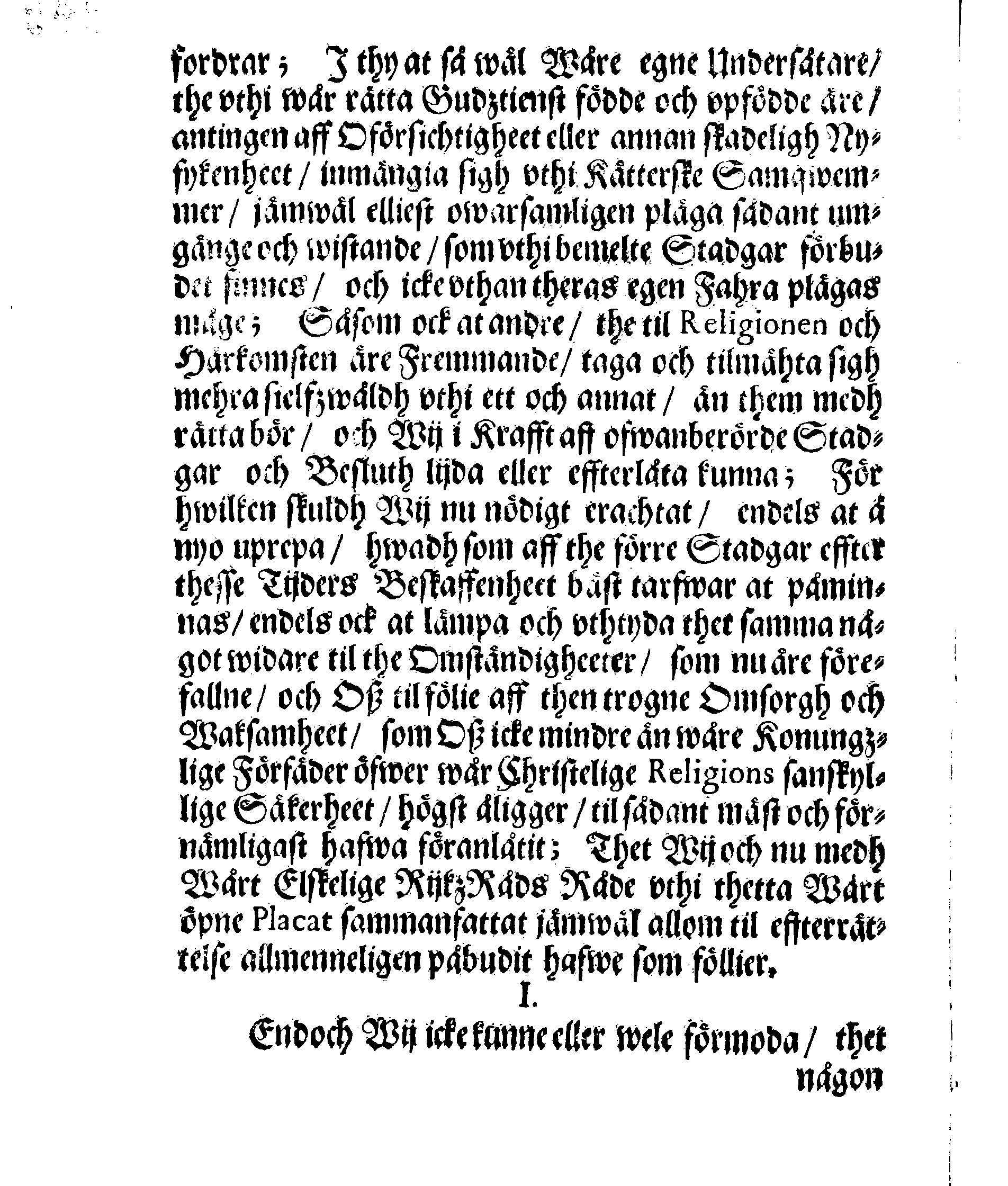 Kongl. Mayst.tz RELIGIONS PLACAT