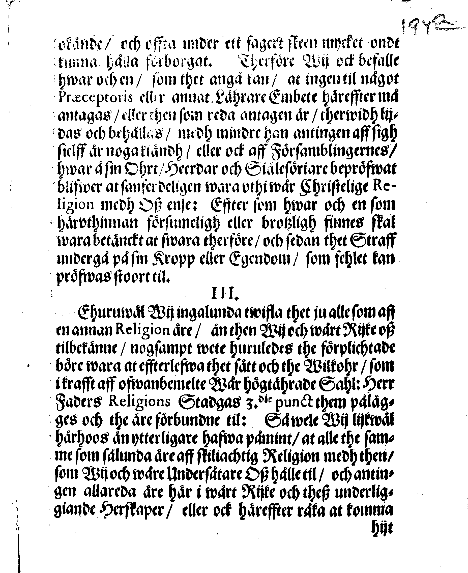 Kongl. Mayst.tz RELIGIONS PLACAT