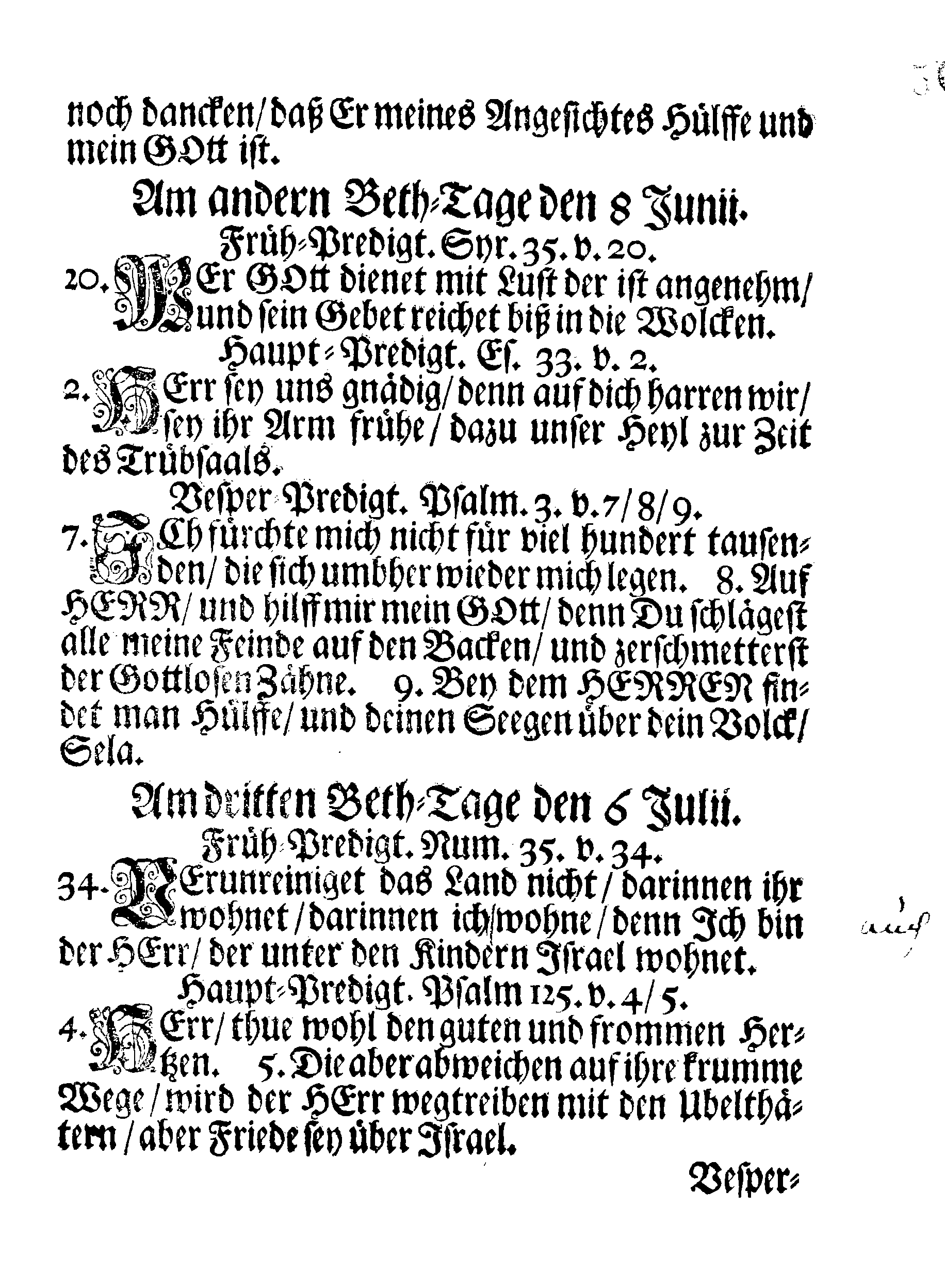 EXTRACT Auß I. Königl. Majest. Hoff-Feldt-Consistorio an den Hochwohlgebohrnen Hn. General-Lieutnant Graff Adam Ludwig Lewenhaupt abgelassenen Brieffe und Notification, angehend die Bet-Tage im gegenwärtigen Jahr 1706. welche nach Gewohnheit sollen celebrirt werden