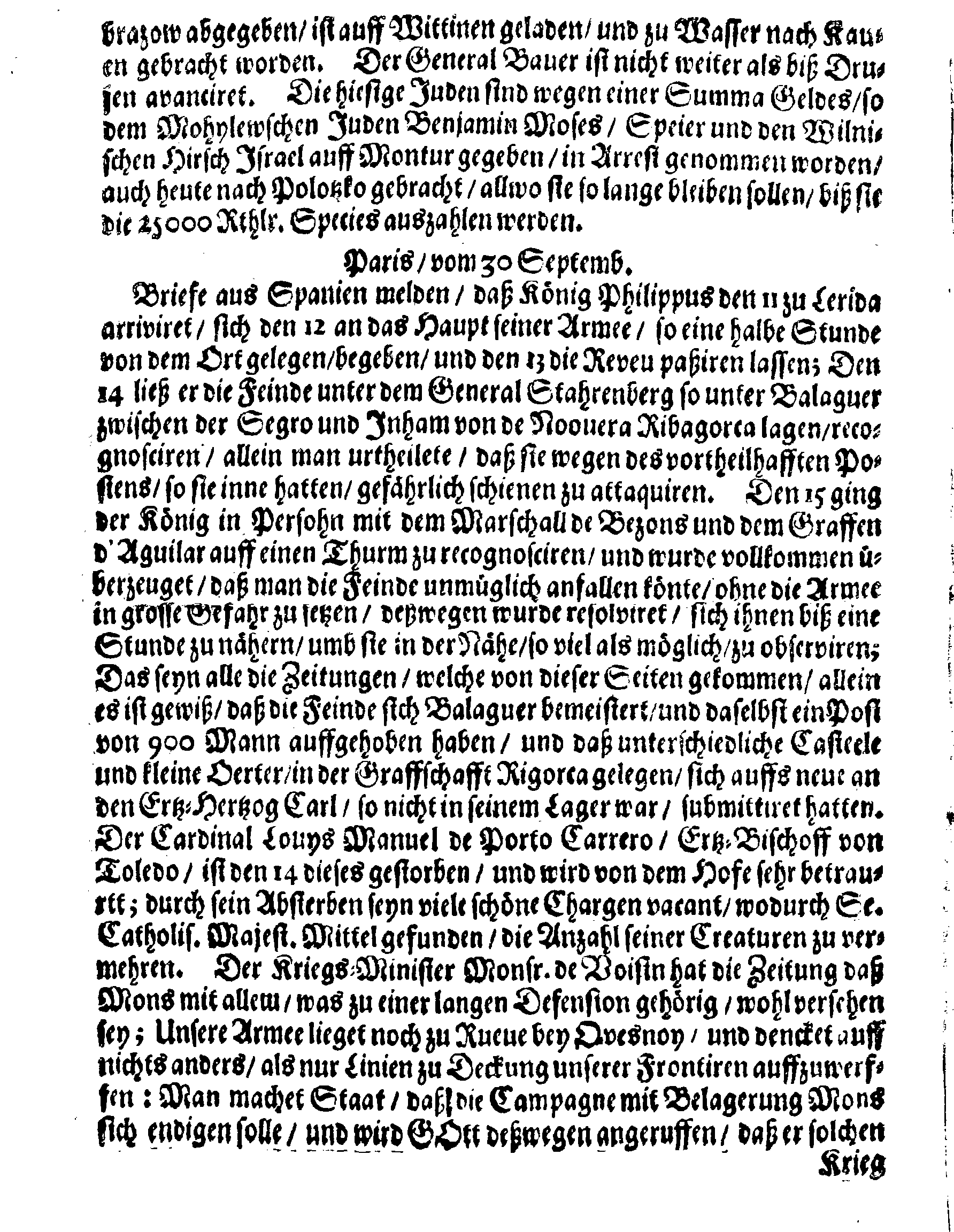 Revalische Post-Zeitung, ANNO 1709. den 18. October, am Montage, No. 83