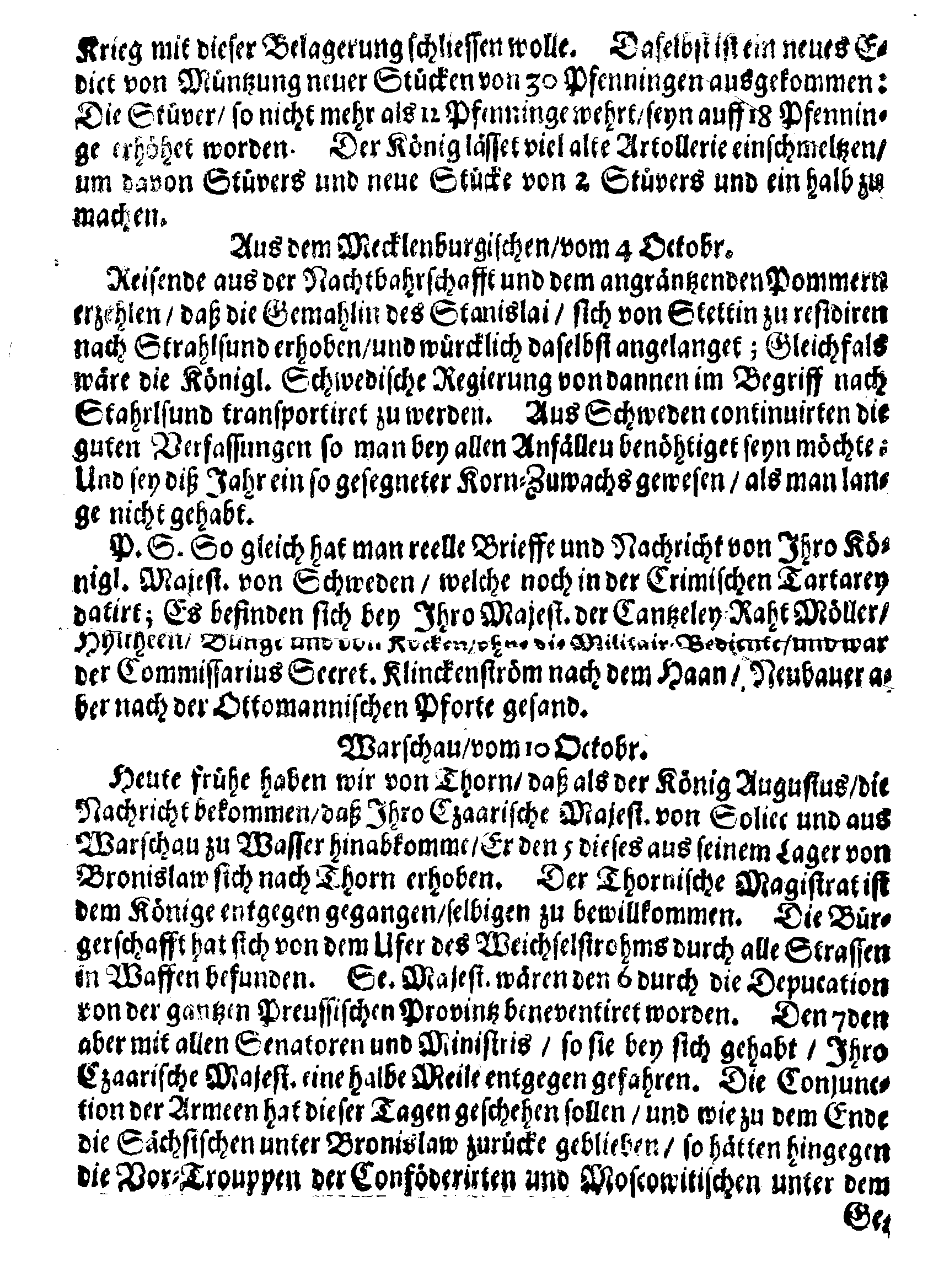 Revalische Post-Zeitung, ANNO 1709. den 18. October, am Montage, No. 83