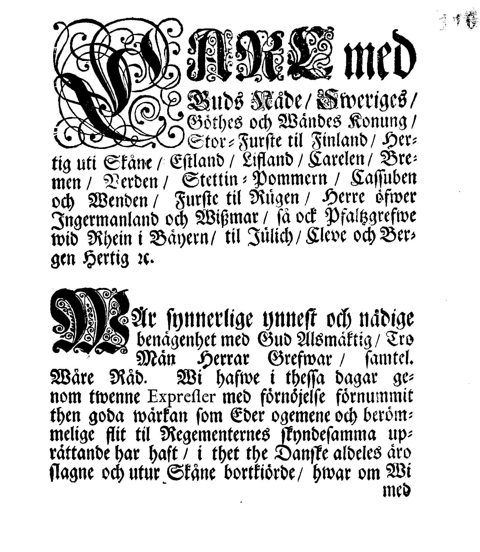 [Kuningas Karl XII pöördumine riiginõukogu poole]