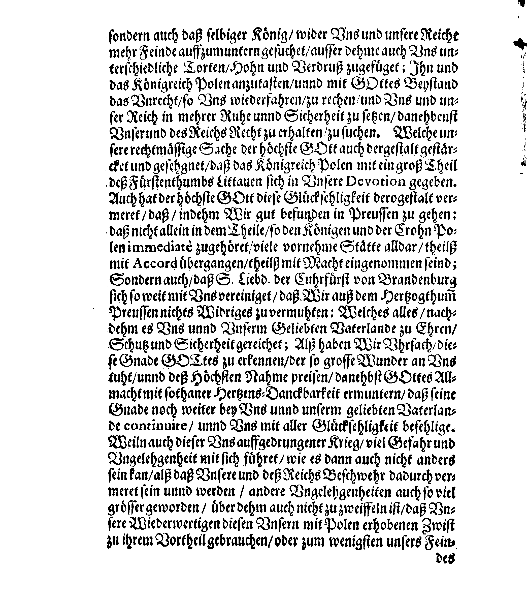 Der Königl. Mayestät PLACAT, Belangend Die Drey Allgemeine Solenne Danck-Bät- und Fast-Tage, welche in diesem istlauffenden Jahre, in dero Reiche Schweden, Groß-Fürstenthumb Finnland, Lieff- und Ingermanland, hochfeyerlich sollen begangen und gehalten werden