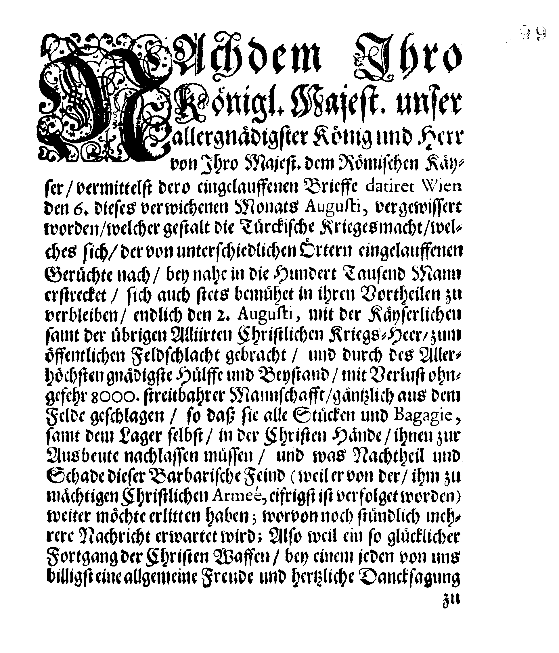 Danksagungs-Schrifft, Wegen Der Christen erhaltenen Sieg wieder den Erb-Feind den Türcken, am 2. Augusti Anno 1687. In den Gemeinen des gantzen Reiches Schweden samt dessen unterliegenden Ländern und Herrschaften, im Augusti und September Monat obbesagten Jahres verlesen