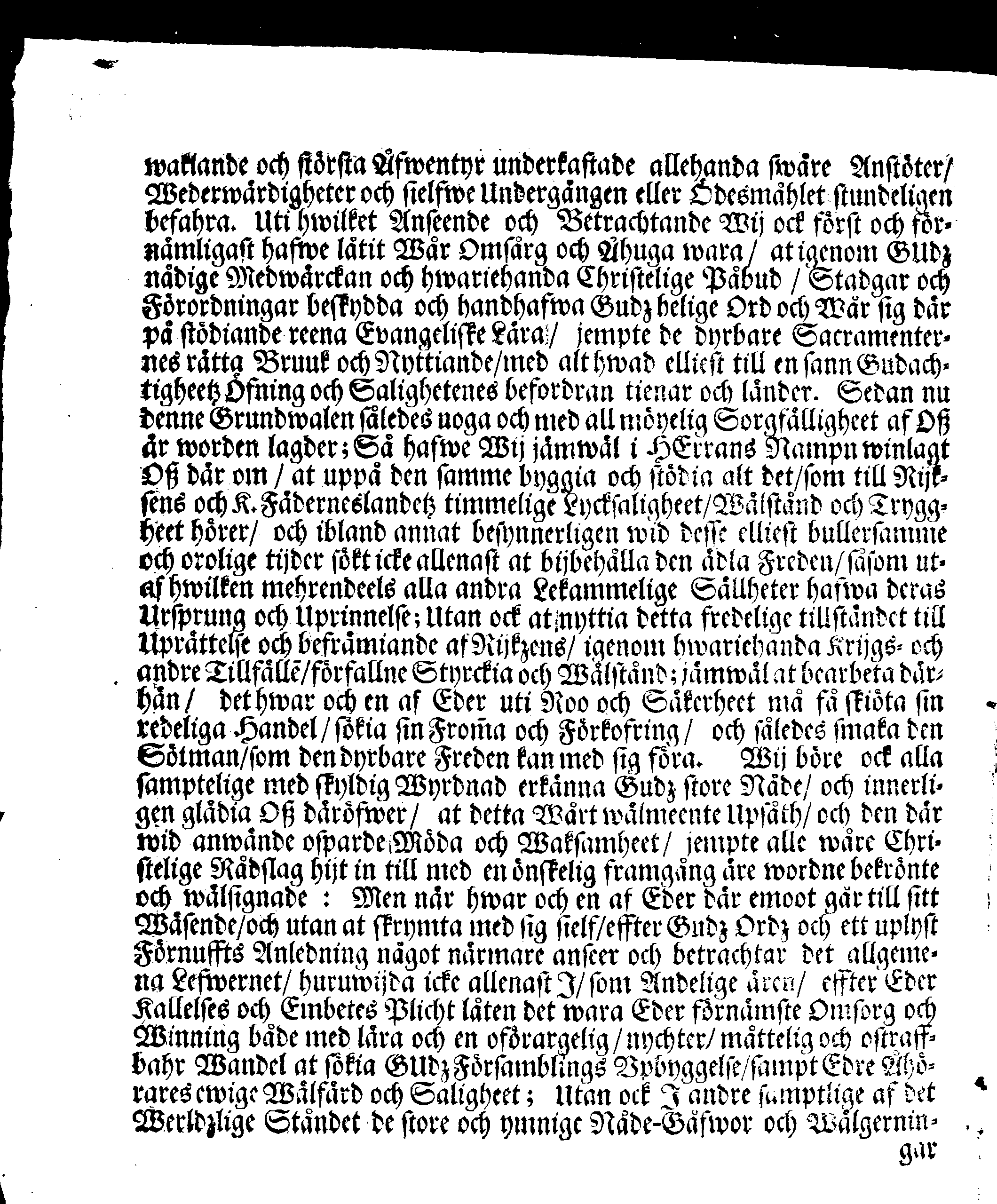 Kongl. May.tz PLACAT, Om Fyra Allmänne, Solenne, Tacksäyelse-Faste-Boot- och Bönedagar, som öfwer heela Swerige, och dess underliggiande Provincier, jämwäl Storfurstendömet Finland, sampt Est-Lijf- och Ingermanland, hållas och fijras skole uti innewarande Åhr 1692