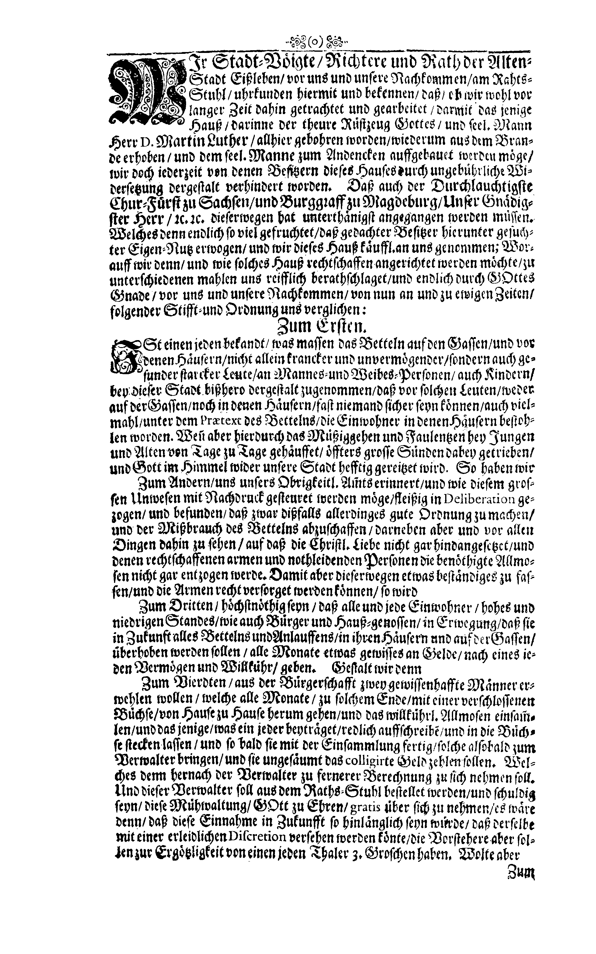 IRMENSULA LUTHERI, oder Ehren-Gedächtnüß des Grossen Lutheri, In der ausführlichen Beschreibung, wie das jenige Hauß, darinne derselbe zu Eißleben gebohren worden, von dem Rathe daselbst aufferbauet, und Am 31. Octobris 1693. solenniter, in Volckreicher Versammlung, zu einen Allmosen-Hause auch Schreib- und Rechen-Schule, eingeweihet worden, Welche hierdurch der gantzen Evangelischen Christenheit wolte kund machen, Gottfried Vogler, der Zeit regierender Stadt-Voigt bey der Alt-Stadt Eißleben