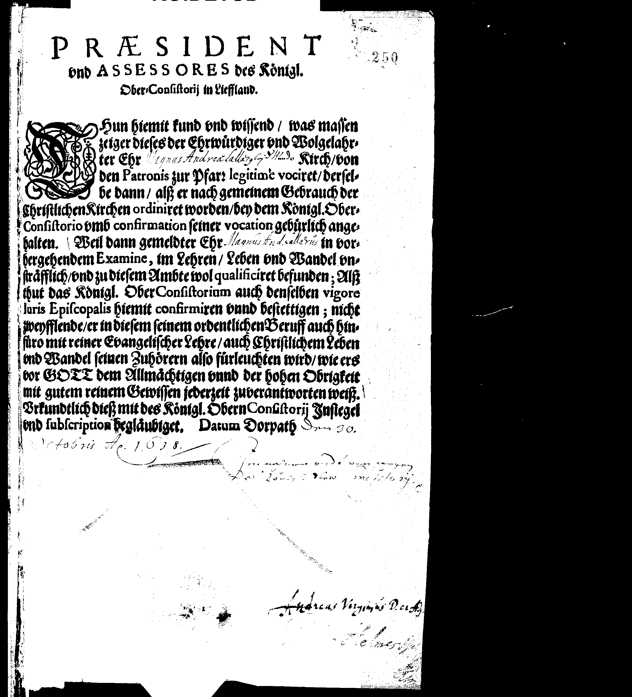 [Liivimaa ülemkonsistooriumi korraldus]