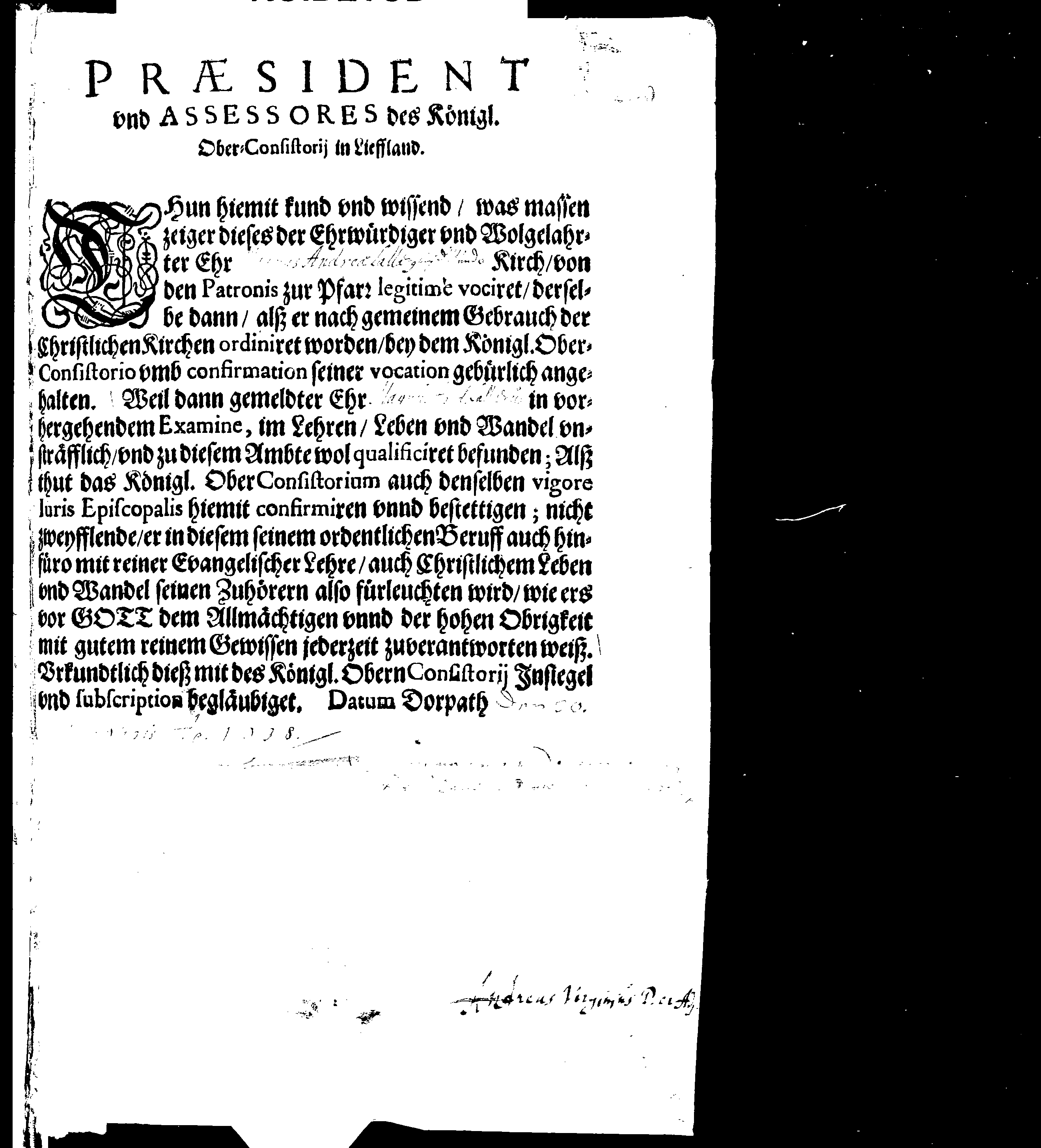 [Liivimaa ülemkonsistooriumi korraldus]