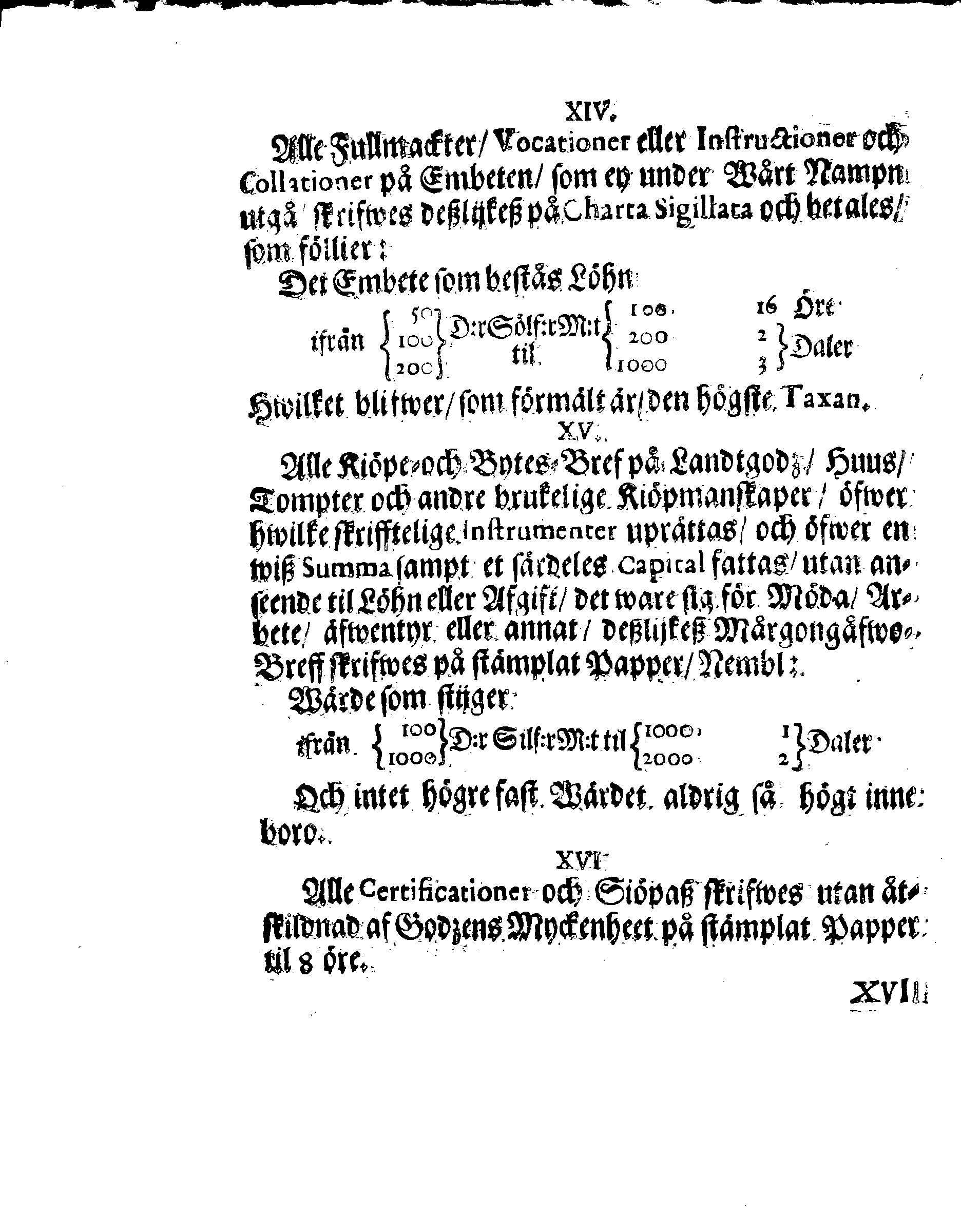 Kongl. May:tz Stadga och Förordning, Angående CHARTA SIGILLATA, Eller Stämplat Papper,