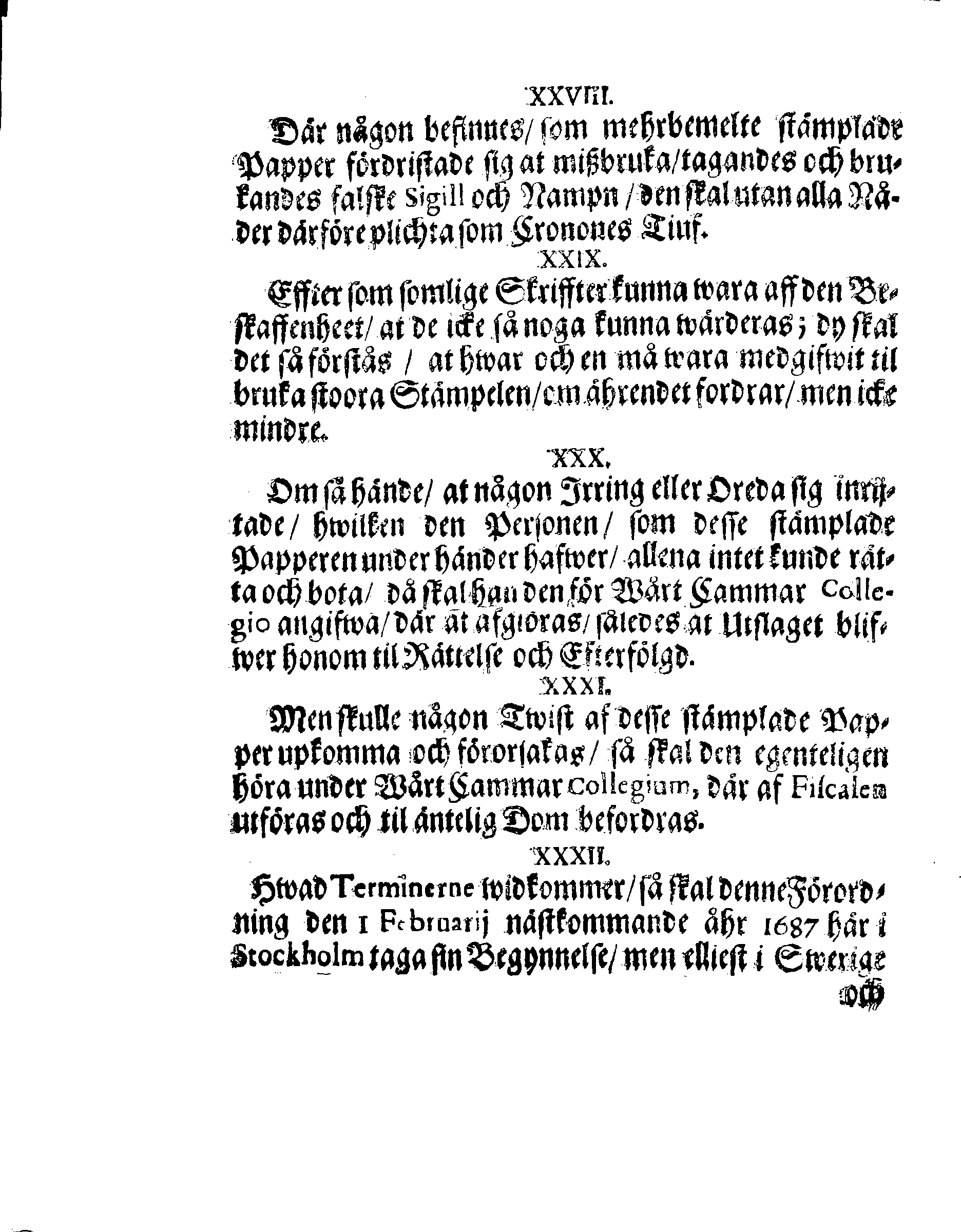 Kongl. May:tz Stadga och Förordning, Angående CHARTA SIGILLATA, Eller Stämplat Papper,