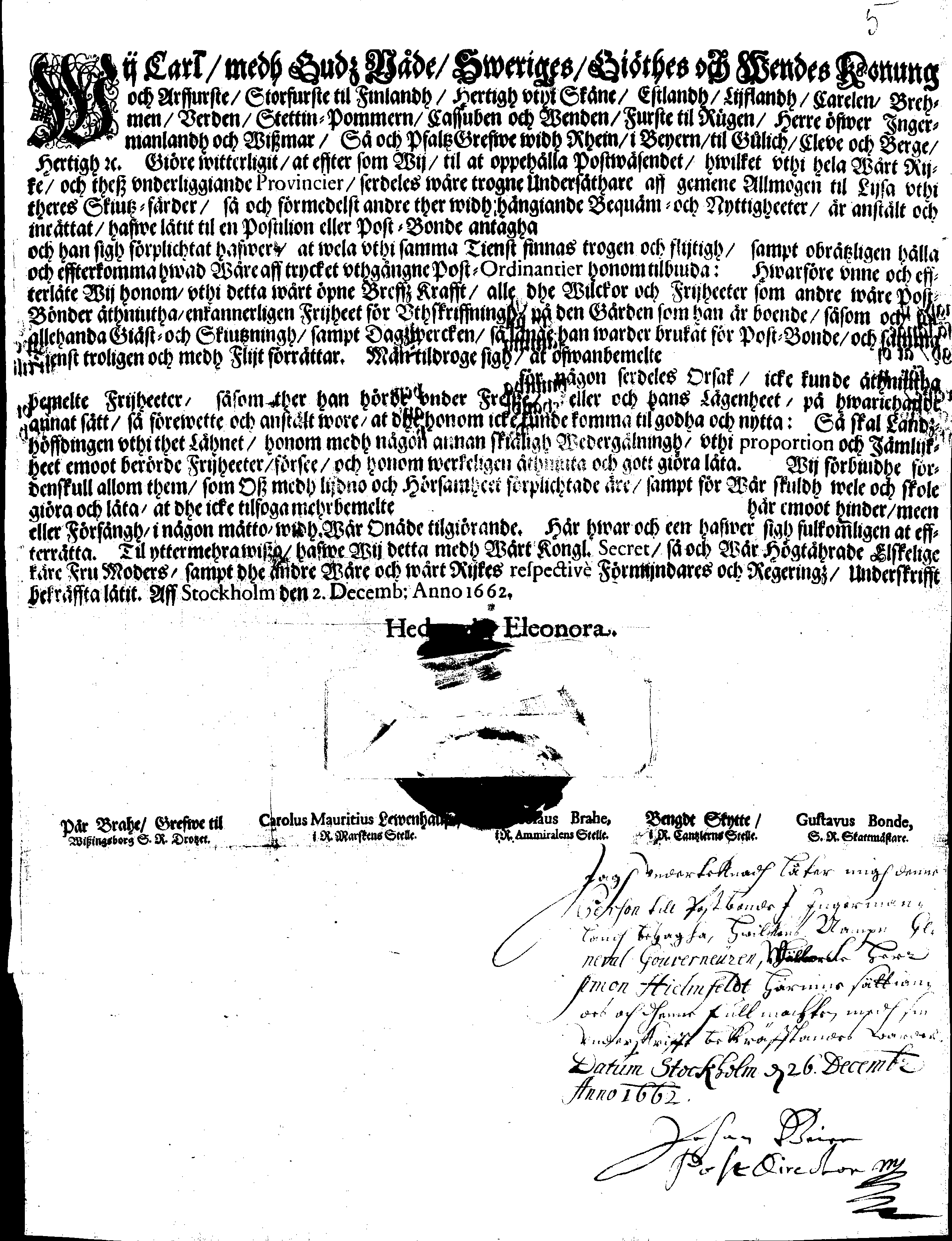 [Kuningas Karl XI eestkostevalitsuse korraldus]