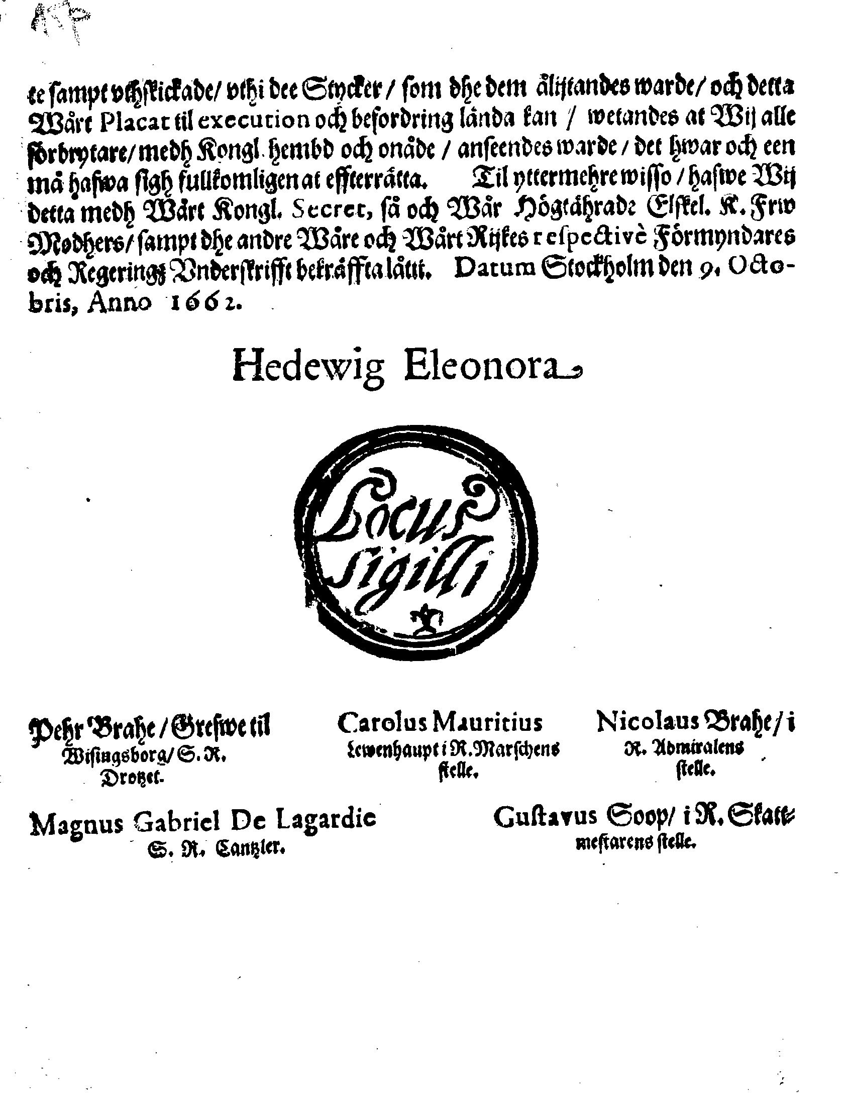 Kongl. May:tz PLACAT, Angående Tobackz-Handelen öfwer heele Sweriges Rijke