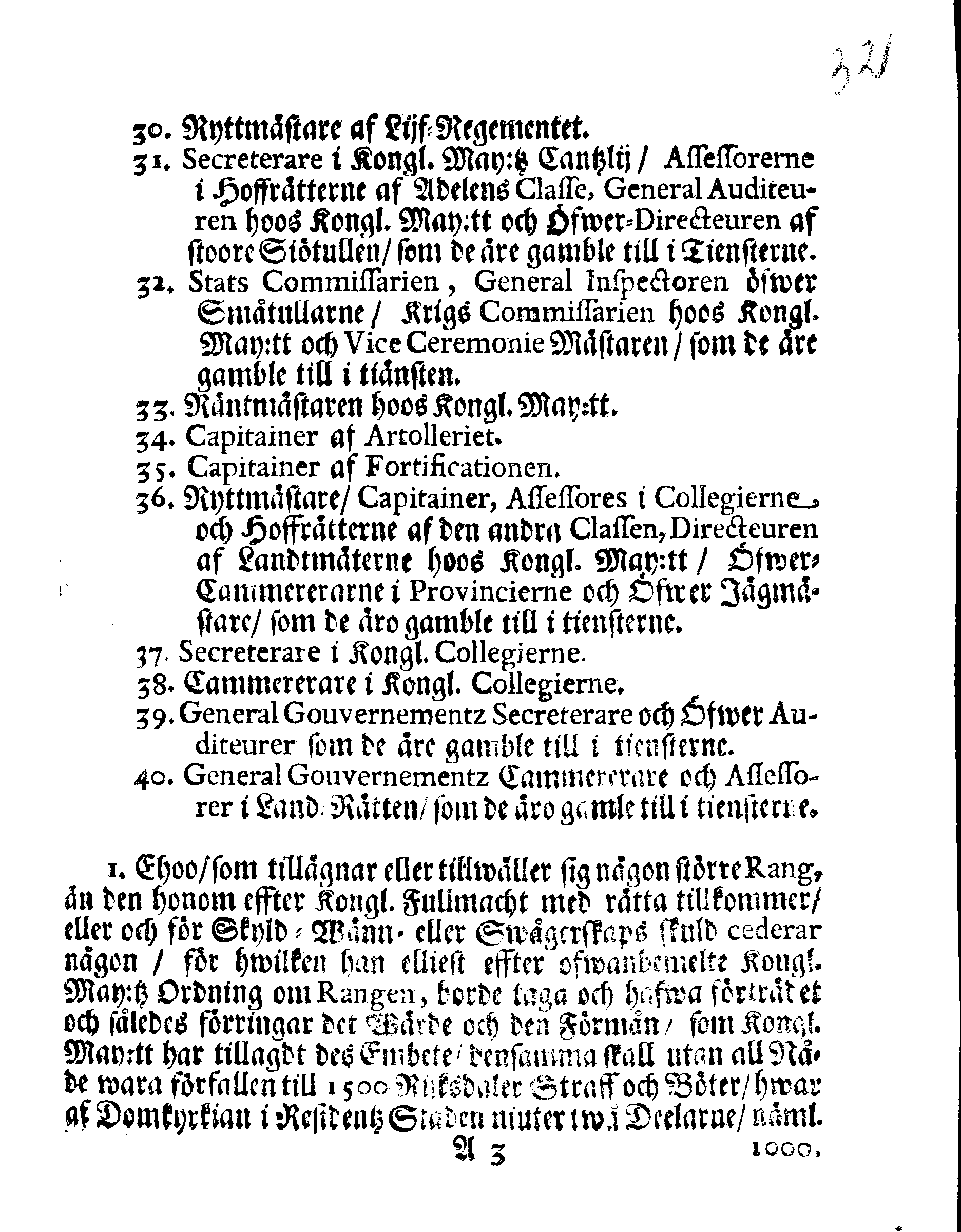 Kongl. May:tz Förnyade Ordning Och REGLEMENTE, Angående RANGEN, Effter hwilken wederbörande Betiente uti Liffland wid tillfällen skole hafwa sig at rätta