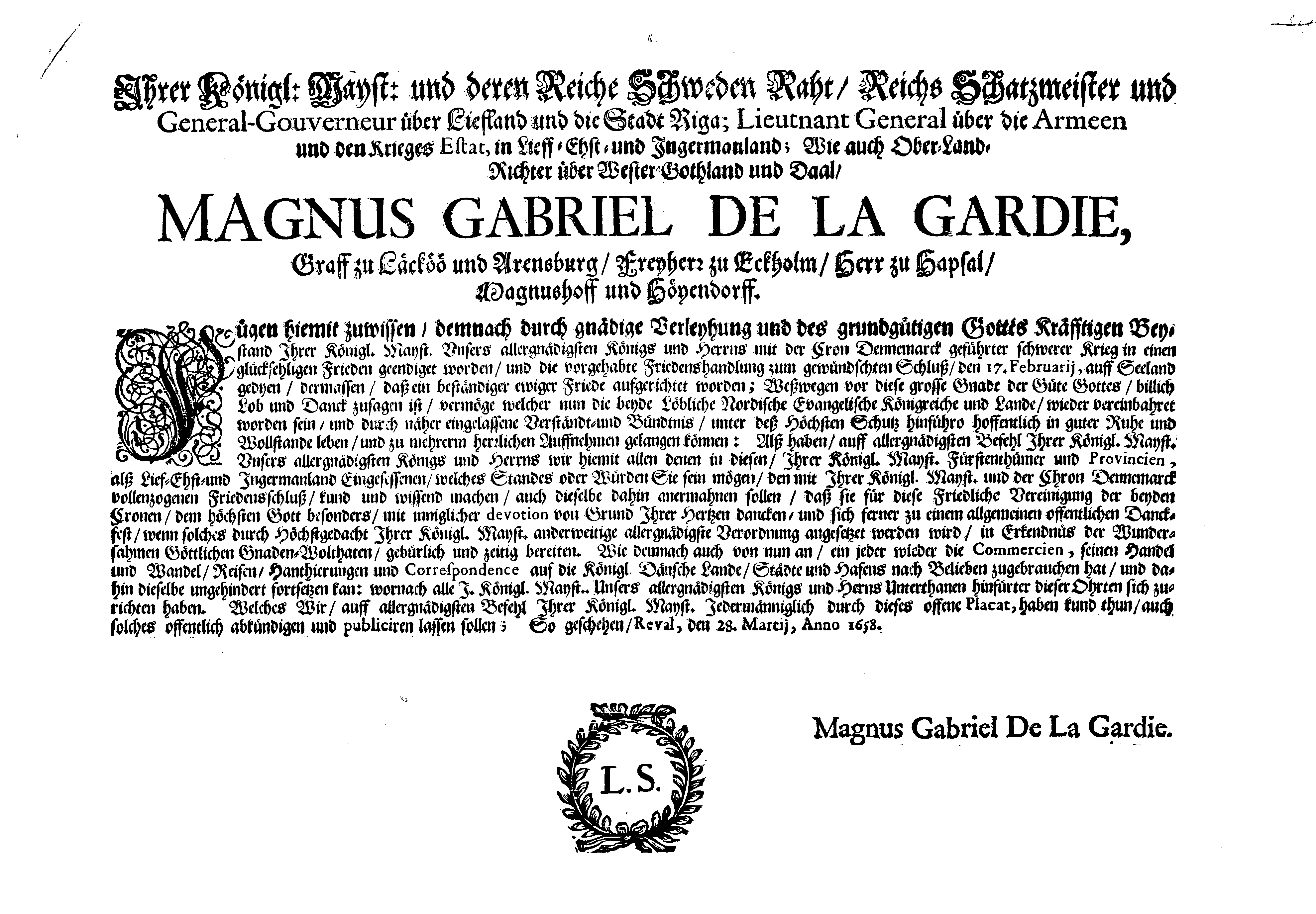 [Magnus Gabriel De la Gardie korraldus]