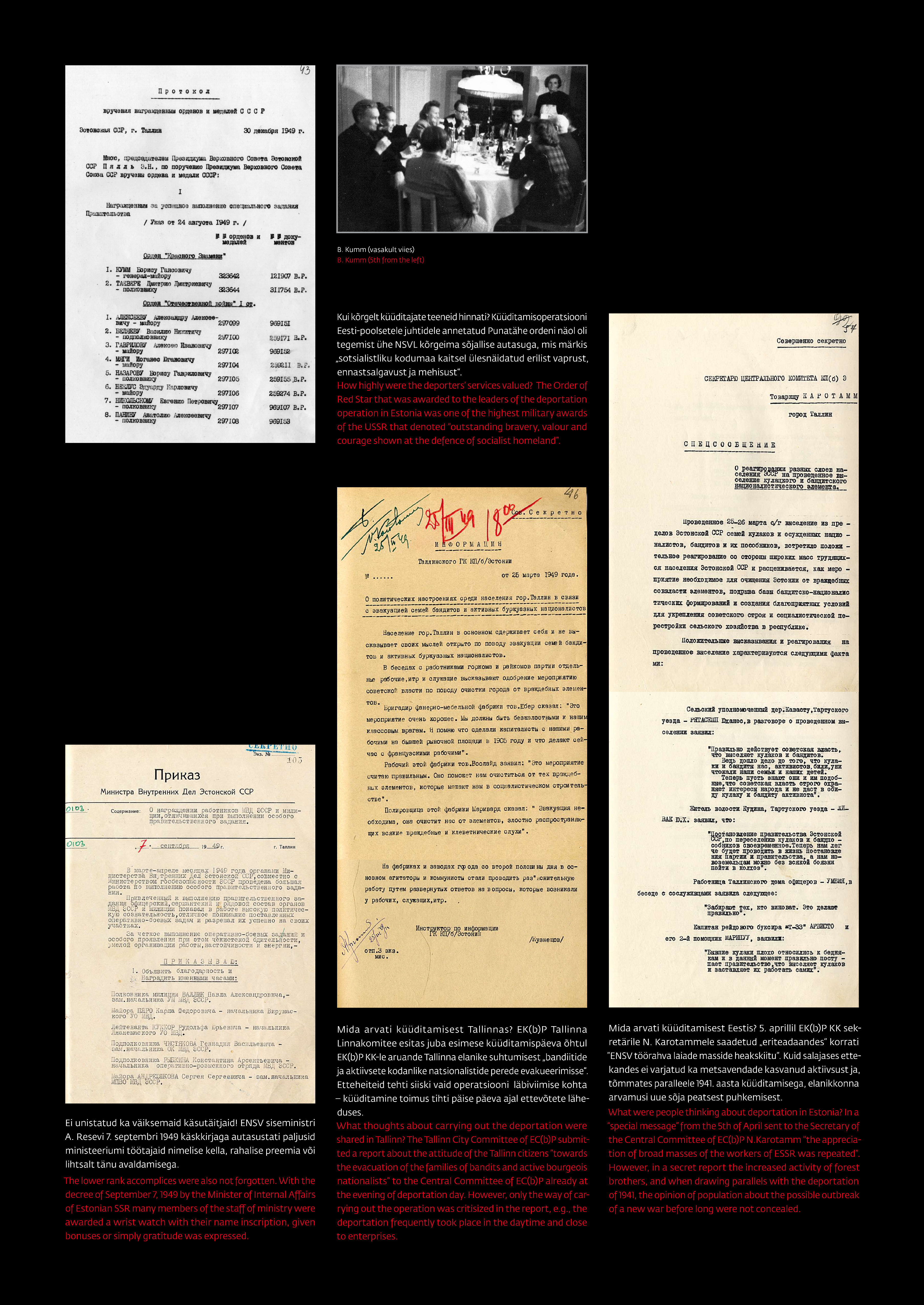 Küüditajatele antud preemiate dokumendid. Aruanded küüditamisest.