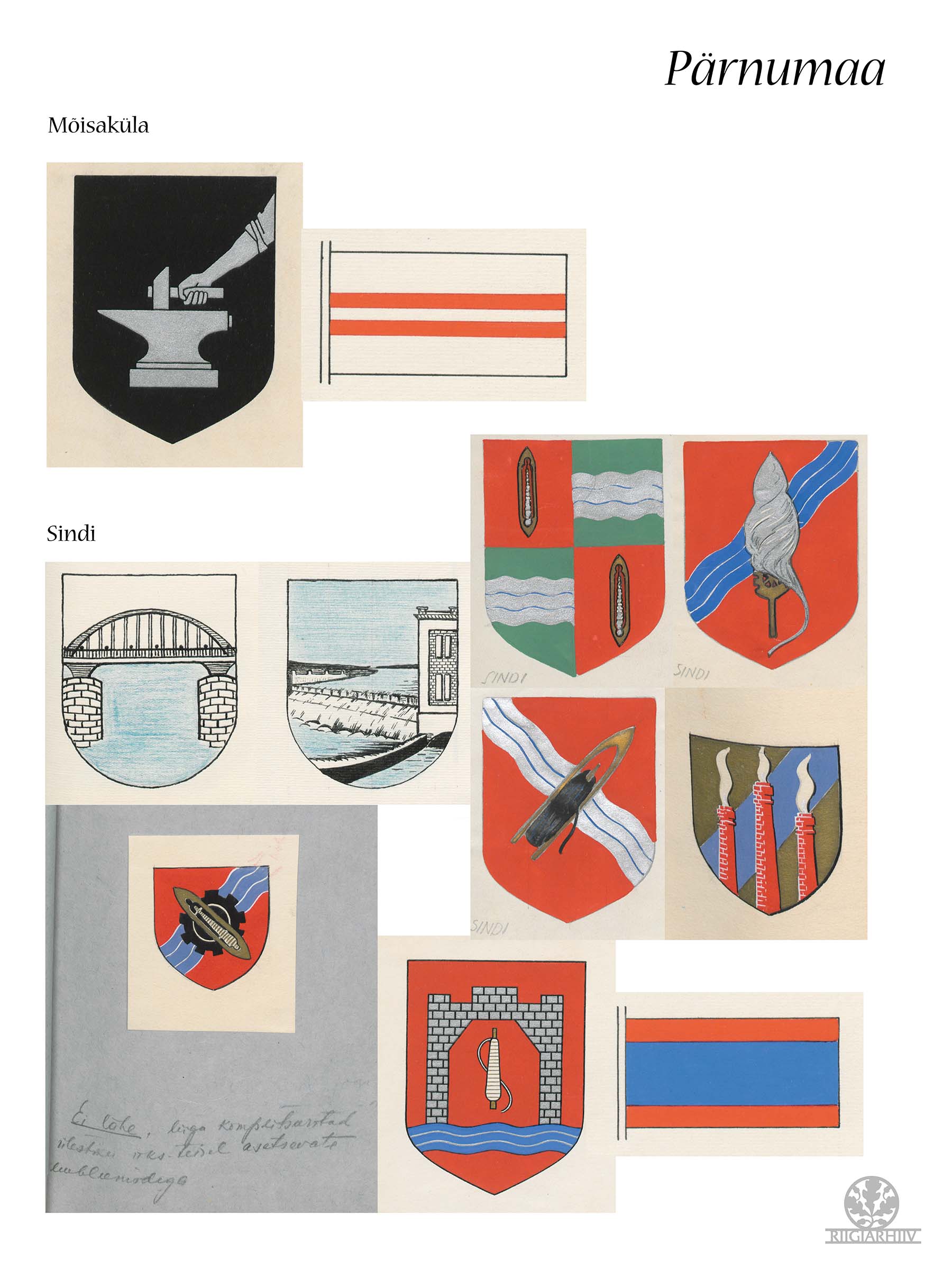 Pärnumaa. Mõisaküla ja Sindi vapid ja lipud.
