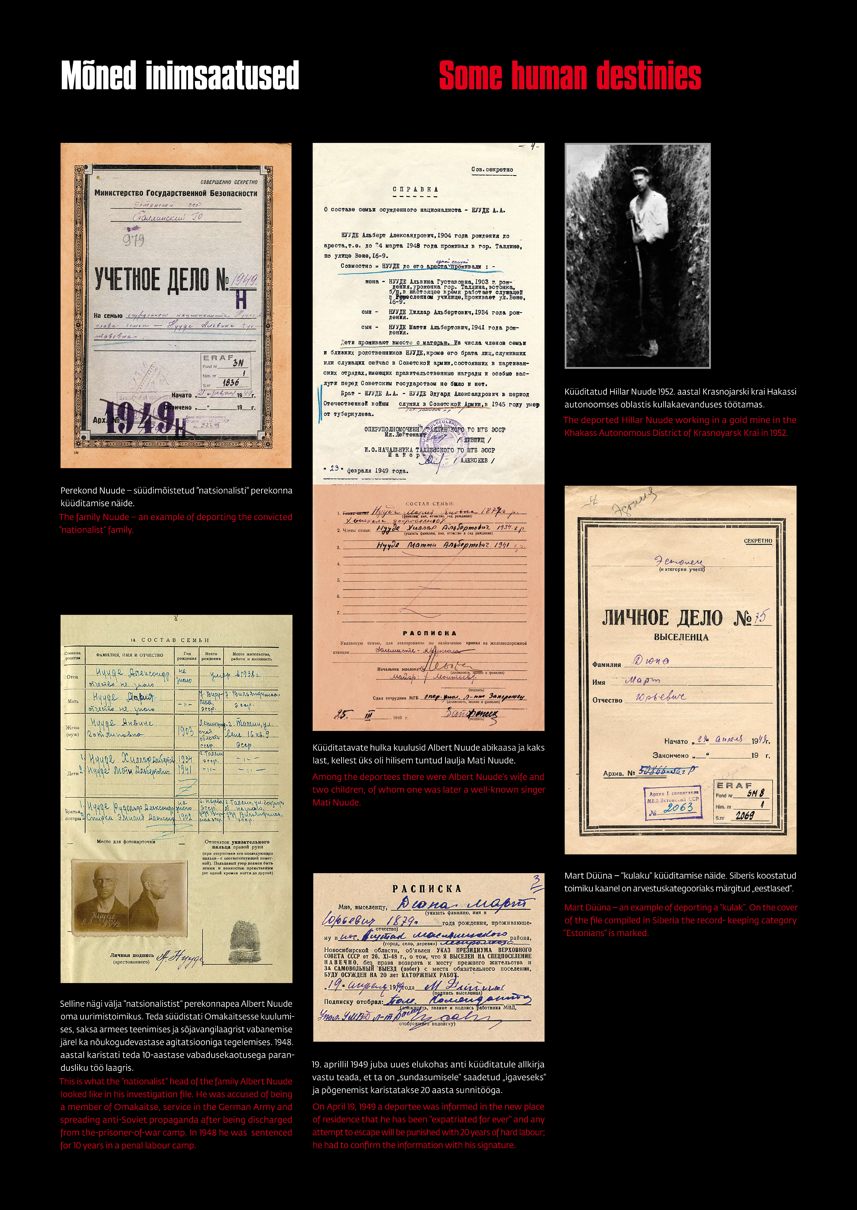 Näited küüditatute toimikutest. Küüditatud Hillar Nuude kullakaevanduses tööd tegemas.
