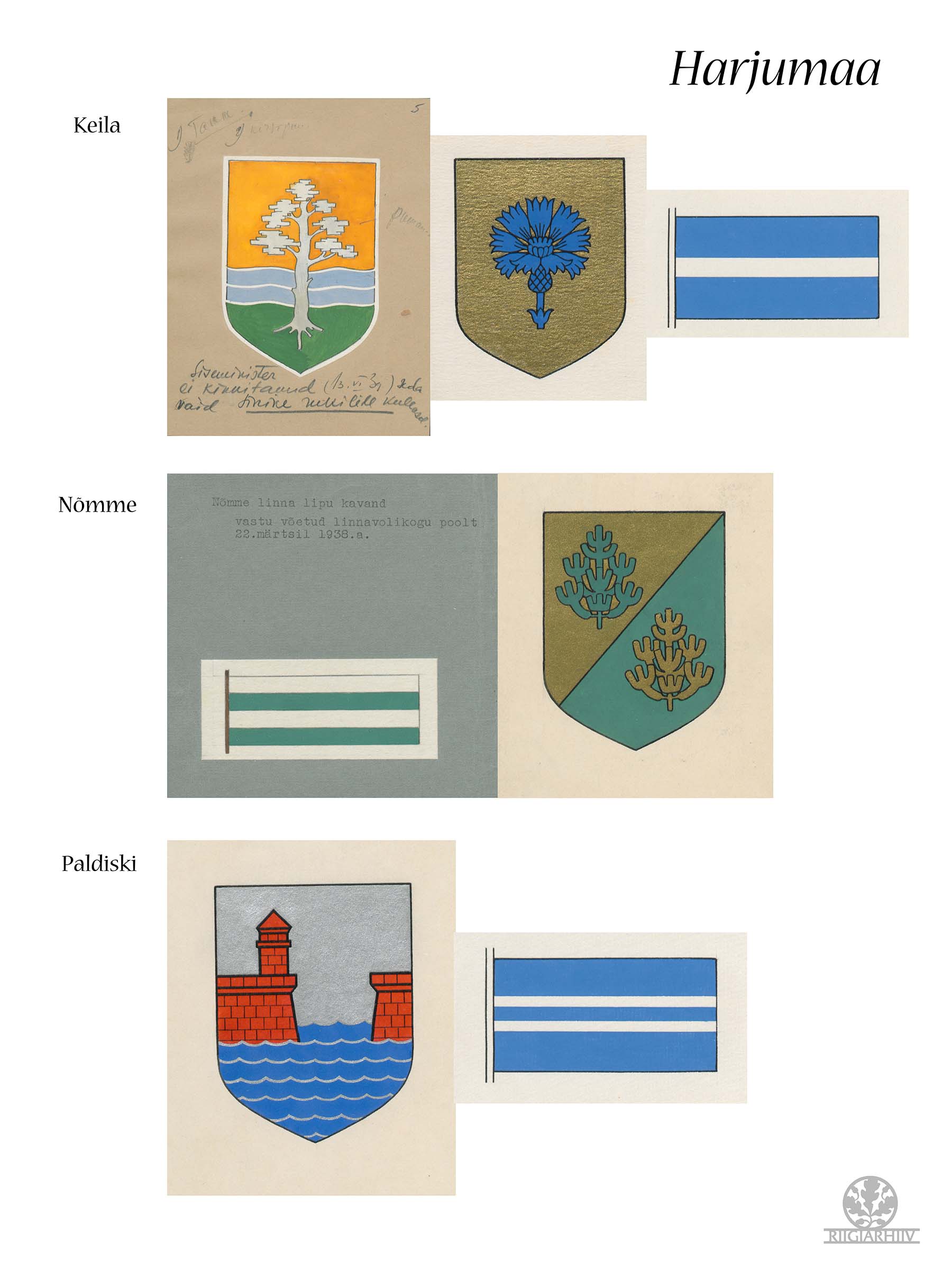 Harijumaa: Keila, Nõmme ja Paldiski vapid ja lipud