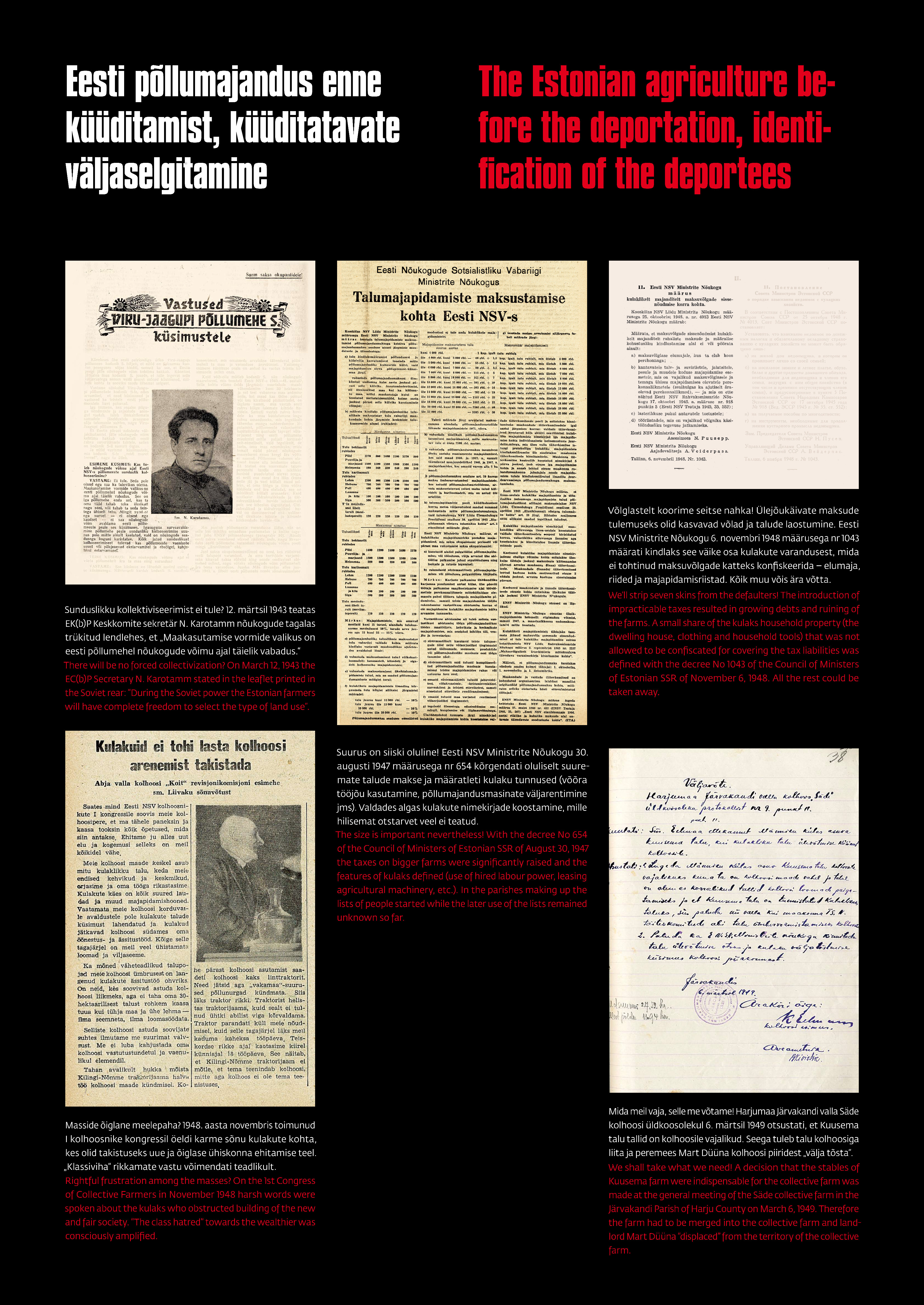 Eesti põllumajandus enne küüditamist ja küüditavate väljadselgitamine. Näited dokumentidest.