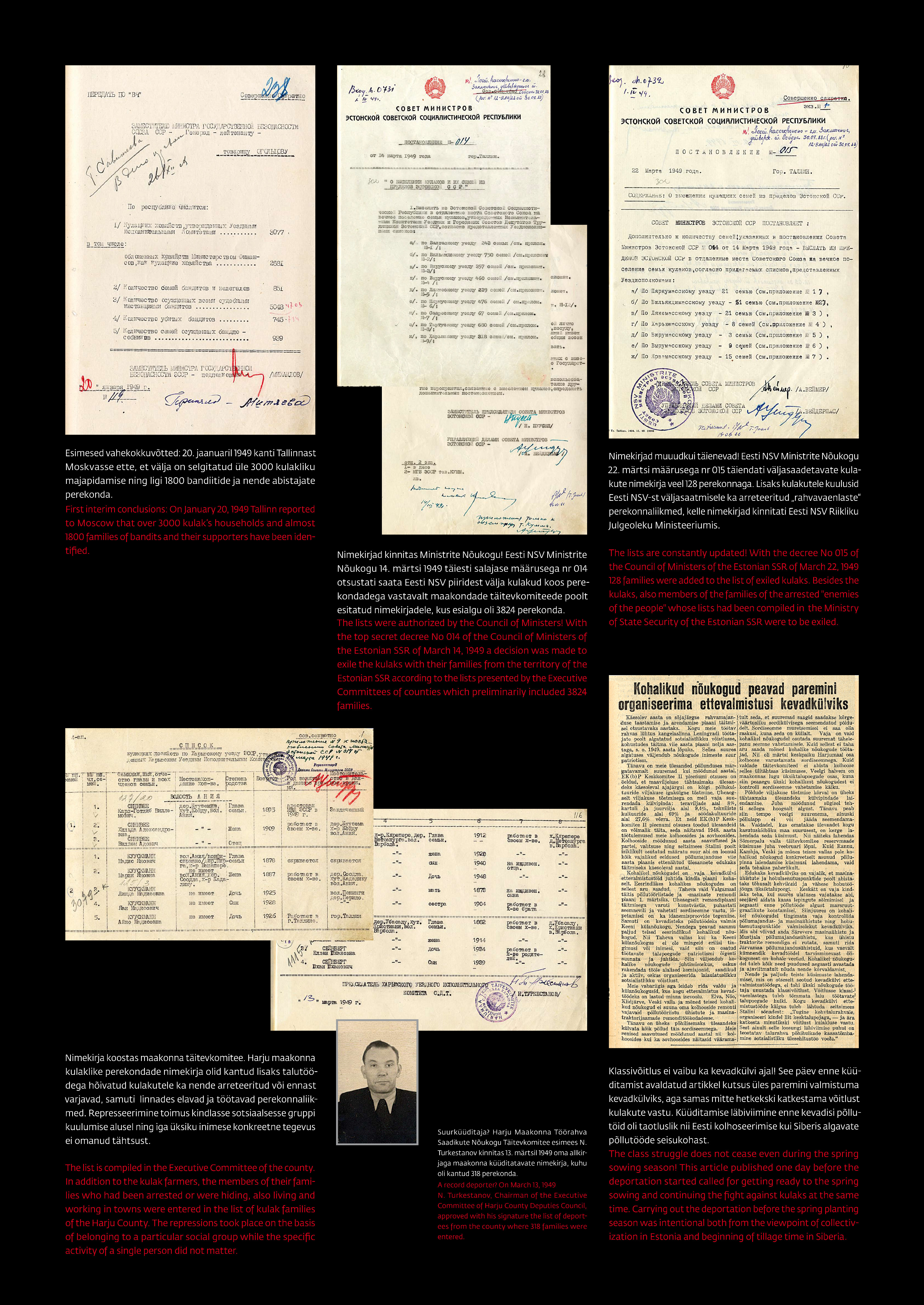 Dokumendid küüditavate perede arvude kohta.