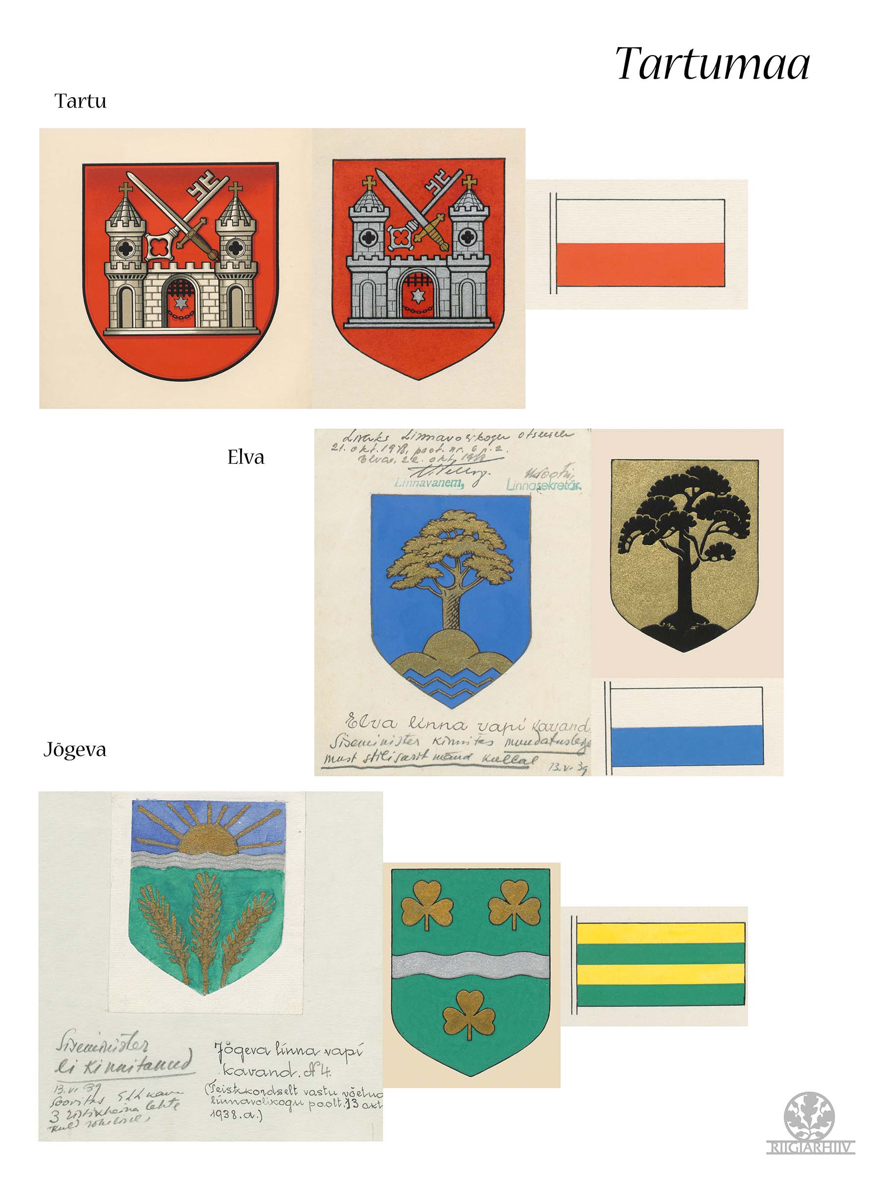 Tartumaa. Tartu, Elva ja Jõgeva lipud ja vapid