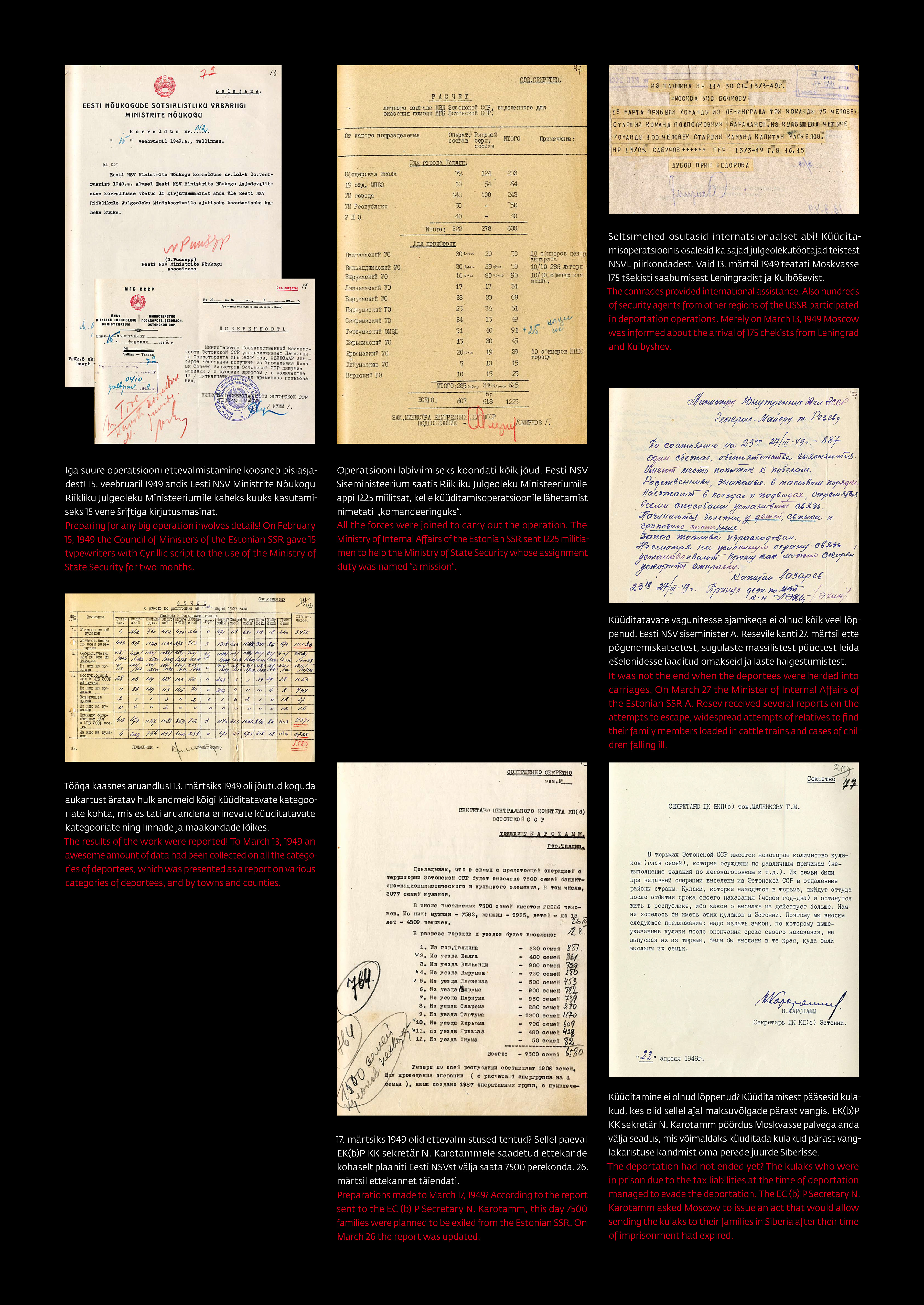 Küüditamisega seotud ettevalmistuste dokumendid ja aruandlus.